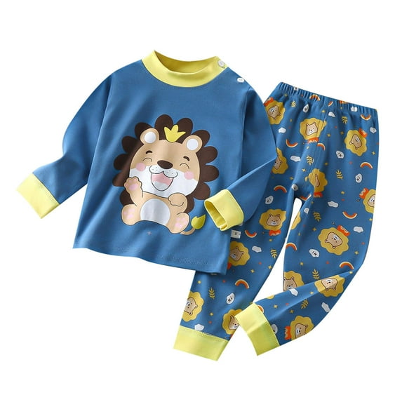 Youmylove Autumn Children Nightwear Pjs Cartoon Printed Set Cotton Baby Cotton Warm Boys Girls Long Sleeve Pajamas Homewear Leisure Child Clothing