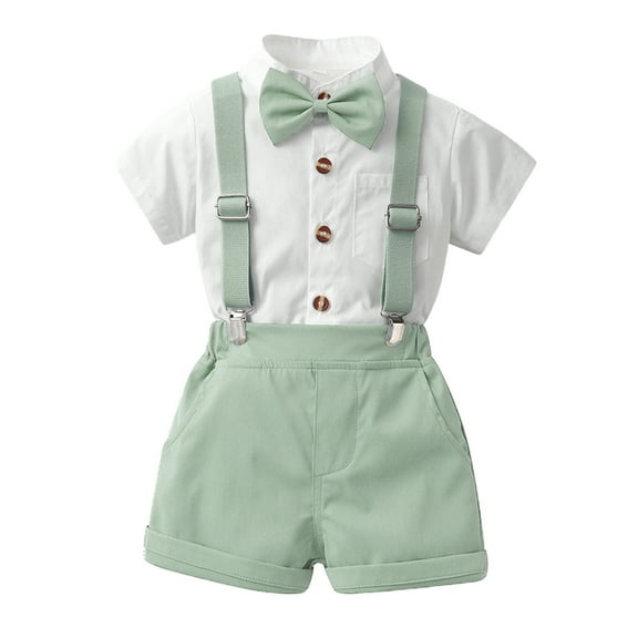 Youmylove Baby Boy Clothes Suit Toddler Boys Gentleman Outfits Summer Short Sleeve Solid Color Shirt Tops Suspenders Shorts Kids Outfit Lightweight Beachwear For 18-24 Months