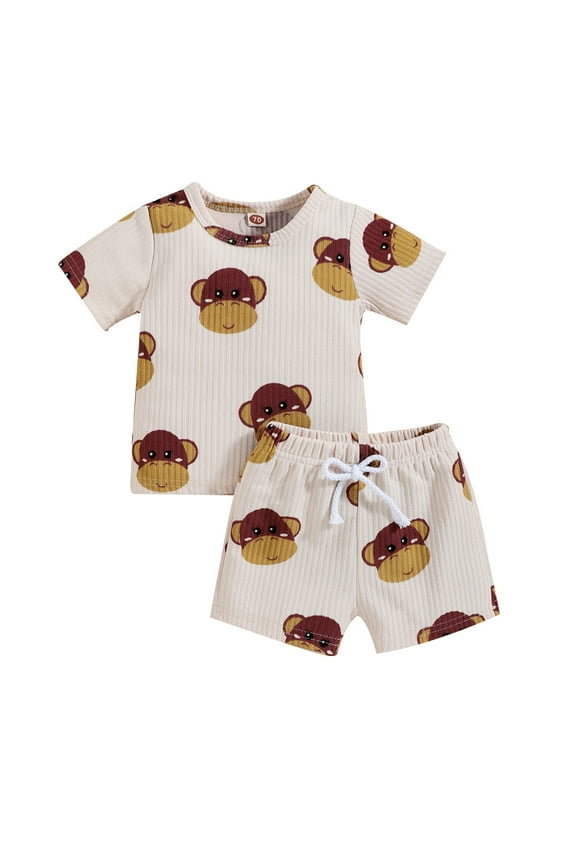Baby Boy Clothes Toddler Boys Summer Short Sleeve Clothing Children Kids Boy's Cartoon Tops Shorts Outfits Monkey Kids Clothes for Sports and Running