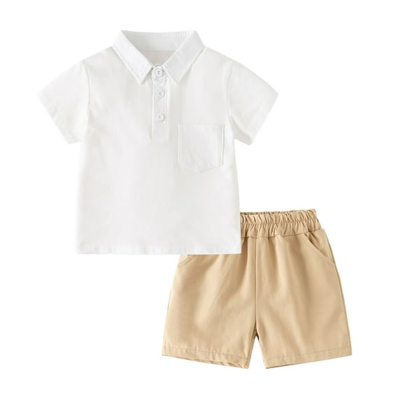 Youmylove Baby Boys 2Pcs Summer Outfits Solid Color Short Sleeve T-Shirt Tops Elastic Waistband Shorts Set Toddler Clothes Holiday Casual Short Suit 2-3 Years