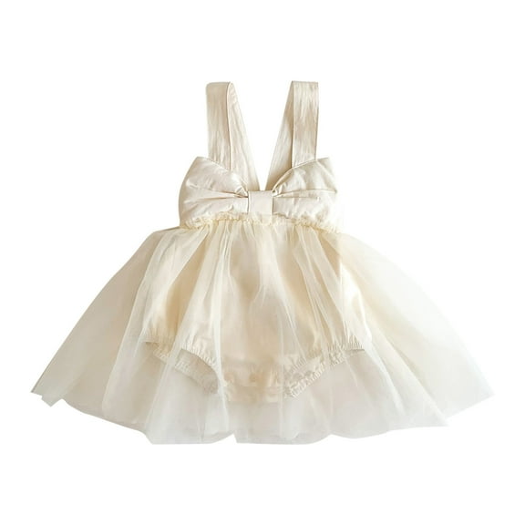 Youmylove Baby Girls Cotton Spring Summer Bow Tie Solid Sleeveless Tulle Romper Bodysuit Dress Clothes Girl Bodysuit Long Sleeve