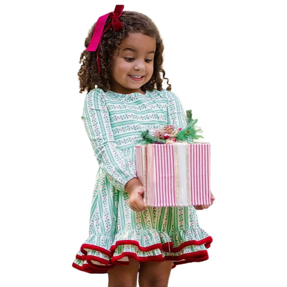 Youmylove Baby Girls Long Sleeve Floral Printed Princess Dress Dance Party Dresses Fall Winter Clothes Stylish Toddler Child Outwear