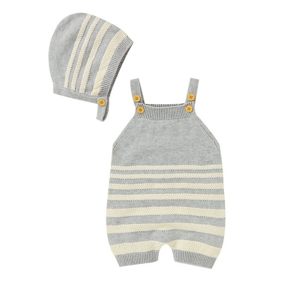 Youmylove Newborn Infant Baby Knit Romper Cotton Sleeveless Boy Girl Sweater Clothing Striped Jumpsuit Cute With Hat Caps Outfits Set Boy Girl Jackets Coat Thick Outwear