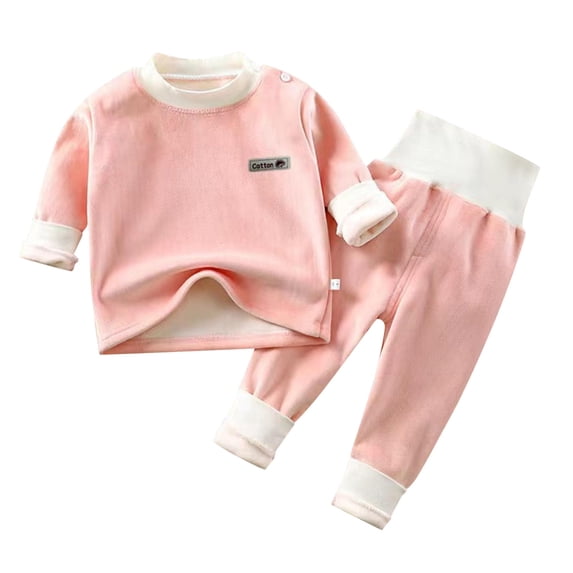 Youmylove Baby Warm Nightwear Pjs Top Pants Set Autumn Winter Children Baby Homewear Pajamas With Wool Thickened High Waist Baby Long Sleeve Kids Clothing Leisure Child Clothing