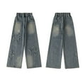 thumbnail image 1 of Youmylove Big Girls' Pants Fashion Jeans Wide Leg Baggy Denim Pants High Elastic Waisted Jean Trousers Casual Kids Streetwear Kids Cargo Trousers 12-14 Years, 1 of 9