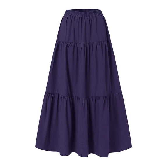 Youmylove Boho Skirts For Women Trendy Summer Flowy Casual High Waist Cotton Linen Solid Color Pleated Loose Swing Beach Skirt Long Satin Summer Spring Skirt Elegant
