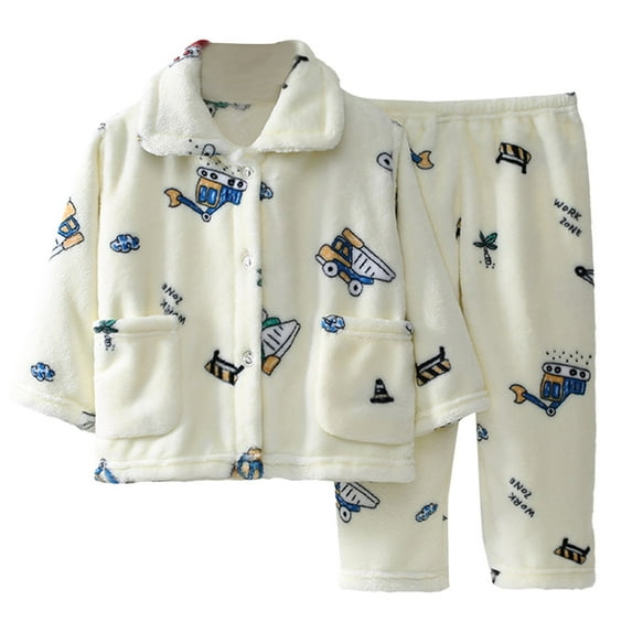Youmylove Boys Girls Pajamas Long Sleeve Flannel Button Down Sleepwear Kids Soft Fuzzy 2 Pieces Pjs Loungewear Sets Homewear 5-6 Years