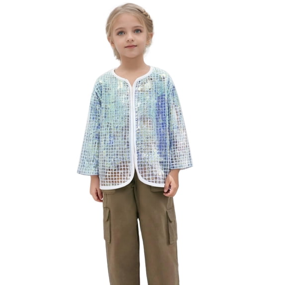 Youmylove Boys Tops Kids Shiny Sequins Jacket Top Dance Jazz Hop Jacket Coat Choir Stage Performance Clothes Athletic Running Shirts For 10-12 Years
