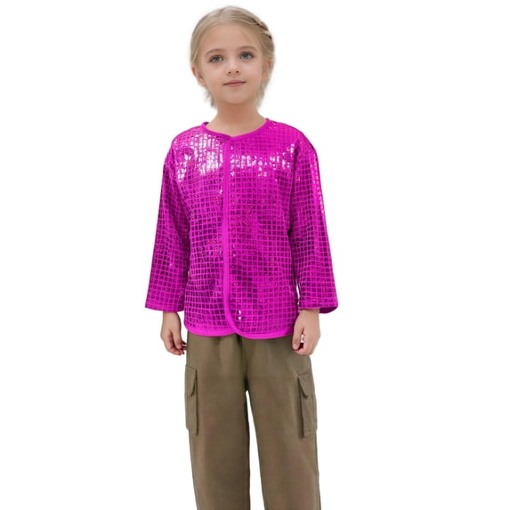 Youmylove Boys Tops Kids Shiny Sequins Jacket Top Dance Jazz Hip Hop Jacket Coat Choir Stage Performance Clothes Sports Basic Tee Tops For 10-12 Years