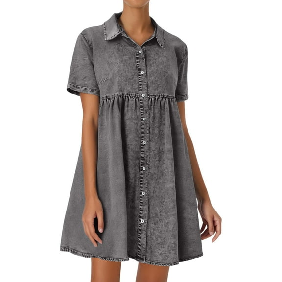 Youmylove Casual Midi Dresses for Women Denim Dress For Women With Pockets Short Sleeve Denim Shirt Dresses For Women Flowy Loose Comfy Dress