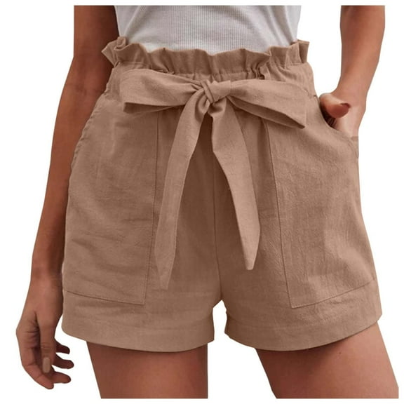 Youmylove Casual Shorts for Women Summer Shorts With Pockets Ruffle Hem And Bow Tie High Waistbhigh Waisted Shorts Leisure Beach Shorts