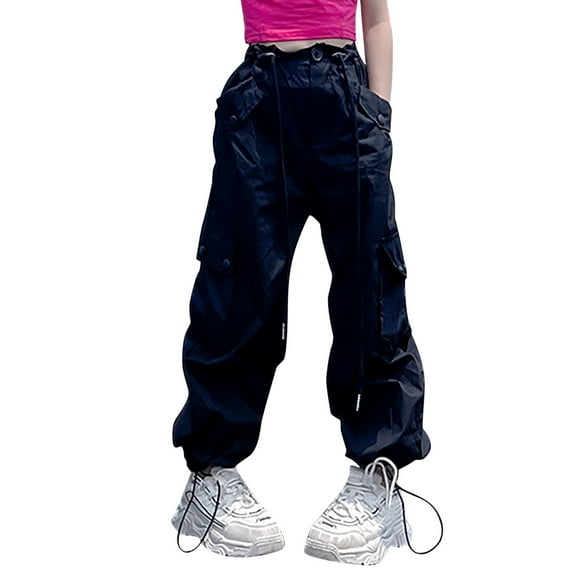 Youmylove Children's Fashion Cargo Pants For Teen Girls Casual High Waisted Drawstring Loose Fit Pockets Kid Tall Cargo Sweatpants Streetwear Stretch Cargo Pants Wide Leg Streetwear