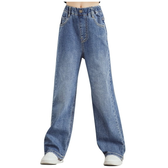 Youmylove Girls Jeans High Waisted Wide Leg Pants Spring Autumn Jeans Pants traight Leg Trousers Casual Loose Fit Denim Pants Cute Bow Trousers 12-13 Years