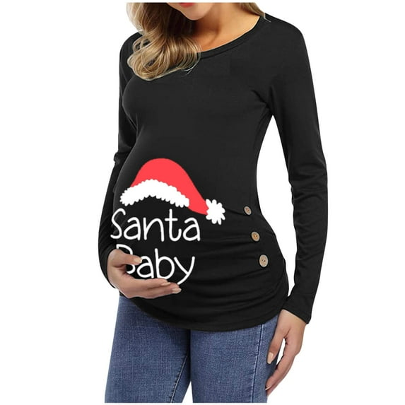 Youmylove Christmas Women Maternity Pregnancy Casual Long Sleeve Letter Printed T-Shirt Tee Shirts Tunic Top Dress Comfy