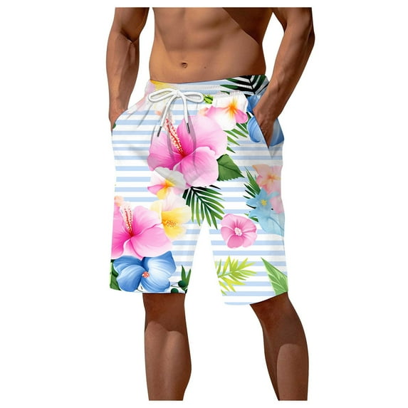 Youmylove Comfort Mens Shorts Mens Summer Floral Printed Shorts Lightweight Elastic Waist Drawstring Casual Beach Shorts Dailywear Work Shorts