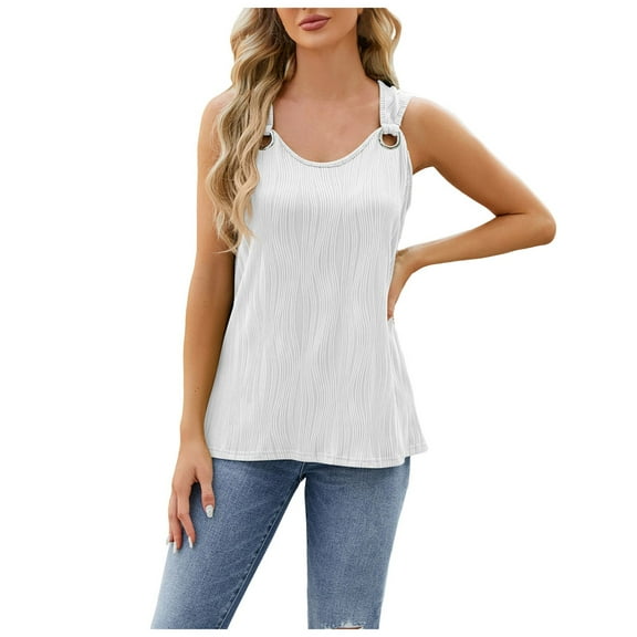 Youmylove Comfort Womens Tops Summer Solid Color Round Neck Sleeveless Shirt Metal Button Vest Dressy Casual Shirts