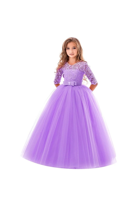 Dresses For Girls Child Girls Lace Bowknot Princess Wedding Flower Girl Performance Formal Tutu Dress Clothes