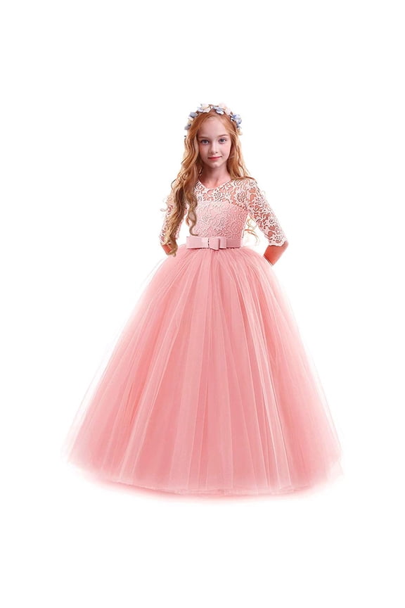 Dresses For Girls Child Girls Lace Bowknot Princess Wedding Flower Girl Performance Formal Tutu Dress Clothes