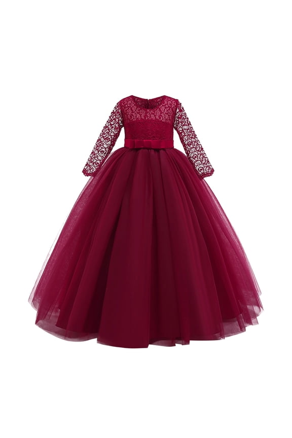 Youmylove Dresses For Girls Lace Formal Girls Princess Flower Performance Girl Child Dress Wedding Bowknot Clothes Girls Dress Skirt