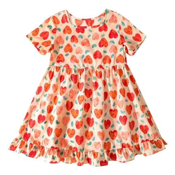 Youmylove Dresses For Girls Toddler Kids Dress Short Sleeve Dress Love Floral Dresses Summer Casual Dresses For Girls