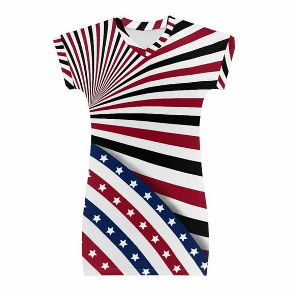 Youmylove Dresses For Girls Toddler Short Sleeve Independence Day Star Print Dress Fourth Of July Kids Dress For 4 To 15 Years