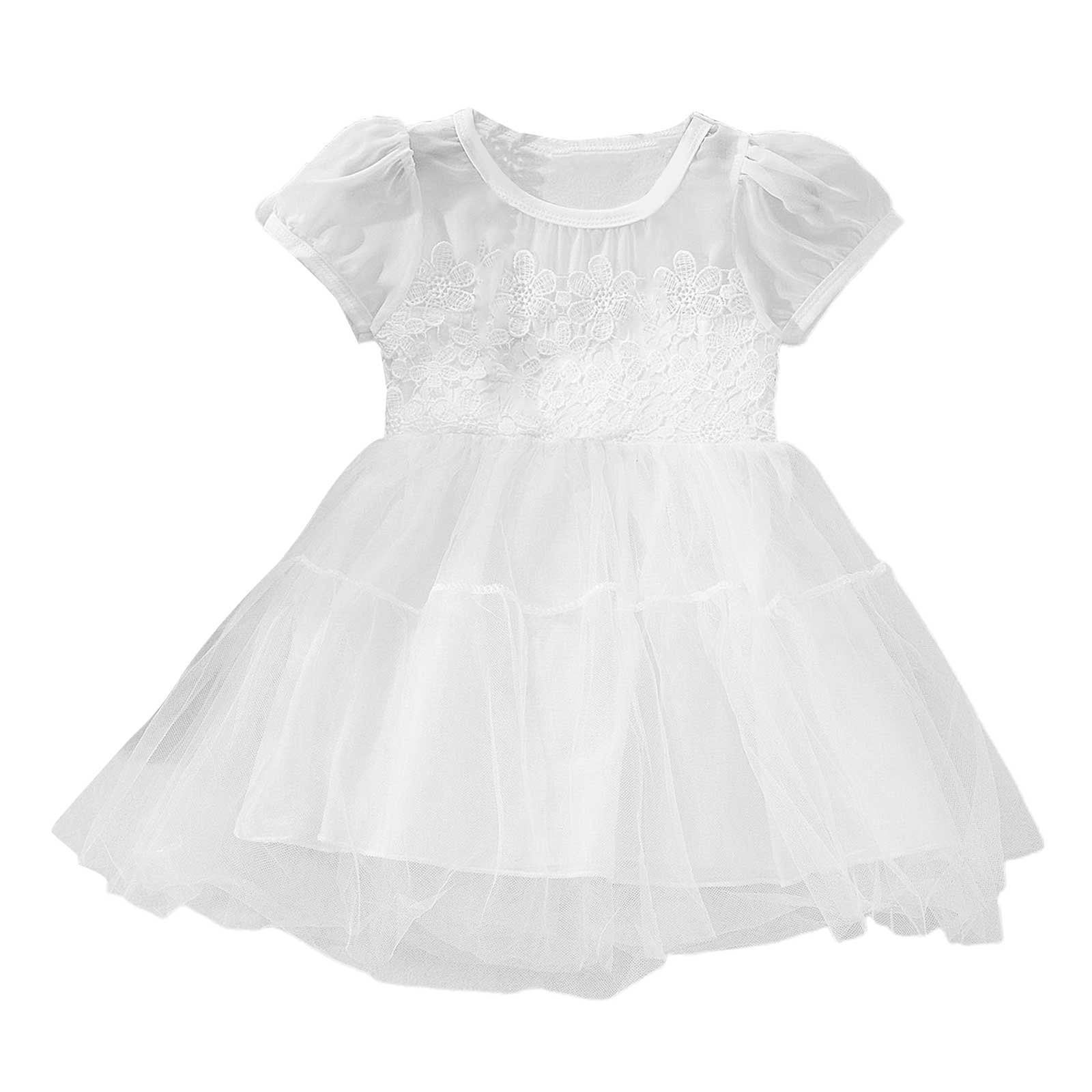 Youmylove Dresses For Girls Toddler Short Sleeve Patchwork Lace White