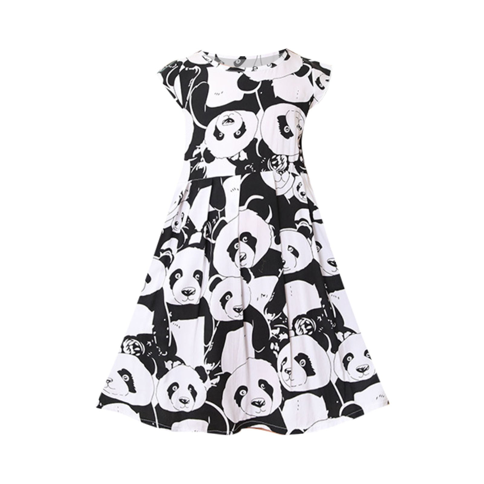 Youmylove Dresses For Girls Toddler Summer New Cute Panda Pattern Short Sleeve Round Neck School Party Fashion Casual Dress