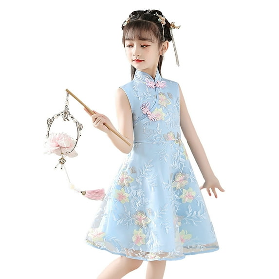 Youmylove Dresses For Girls Toddler Kids Baby Girls Children Fairy Hanfu Sleeveless Dresses For Chinese Calendar New Year Princess Dresses Embroidery Tang Suit Performance s
