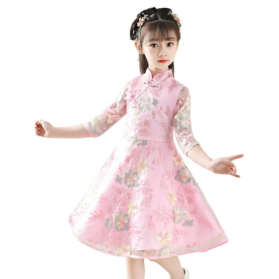 Youmylove Dresses For Girls Toddler Kids Baby Girls Children Fairy Hanfu Three Quarter Sleeve Dresses For Chinese Calendar New Year Princess Dresses Embroidery Tang Suit Performance s