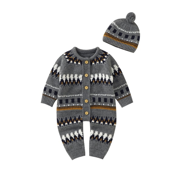 Youmylove Fall Winter Sweater For Kids Tops Baby Girls Boys Cotton Knitted Sweater Romper Jumpsuit Outfits Hat Set