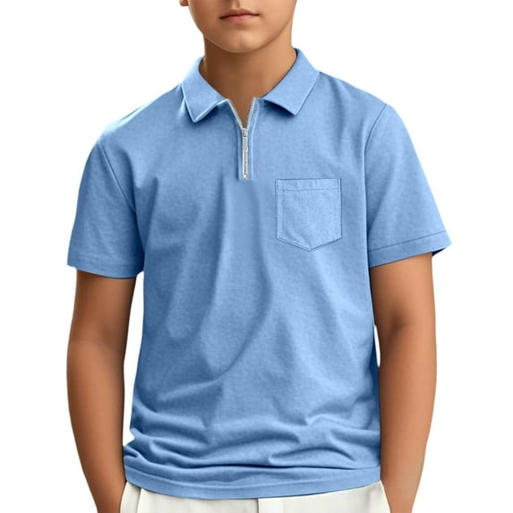 Youmylove Fashion Boys Shirts Kids Boys Summer Casual Short Sleeve Zipper Polo Shirts Gentleman Tops Solid Teen Shirts With Pocket Cute Funny Kids Tops For 13-14 Years