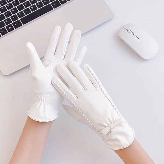 Youmylove Fashion Lace Butterfly Embroidery Lined Gloves Women Lambskin Leather Driving Gloves Fashion Mittens Mitt