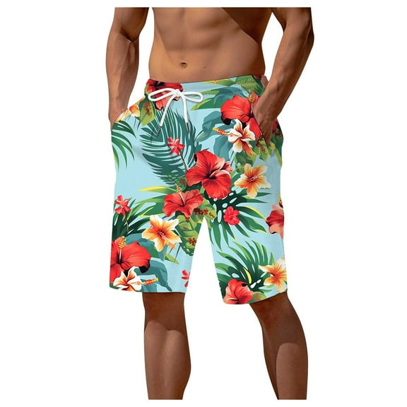 Youmylove Fashion Men's Shorts Mens Summer Floral Printed Shorts Lightweight Elastic Waist Drawstring Casual Beach Shorts Quick Dry Board Shorts