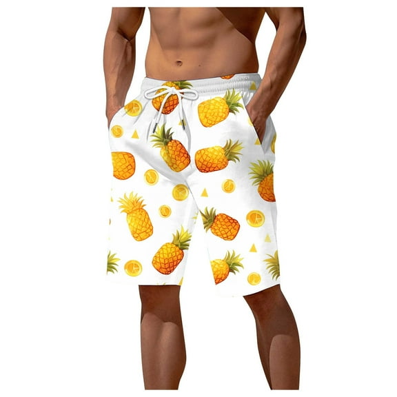 Youmylove Fashion Mens Shorts Mens Summer Hawaiian Beach Shorts Pineapple Printed Shorts Drawstring Elastic Waist Short Pants Daily Casual Shorts