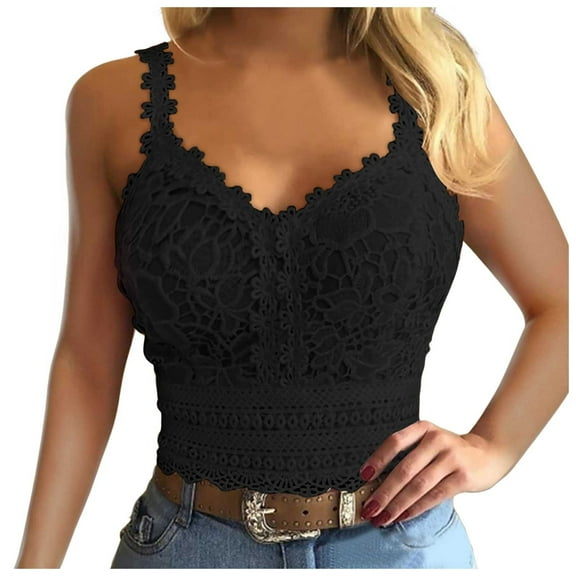 Youmylove Fashion Tops for Women Fashion Lace Strap Splice V Neck Tank Vest Shirt Crop Top Stylish Flowy Casual Tops