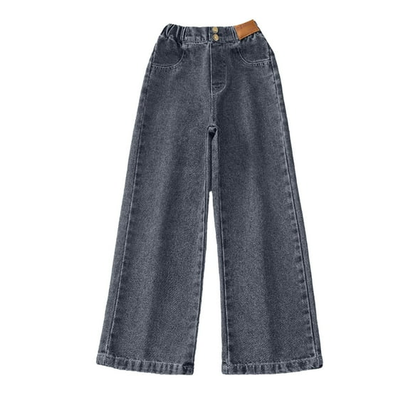 Youmylove Girls Baggy Jeans Streetwear Elastic High Waisted Wide Leg Denim Pants Casual Loose Fit Girls Jeans Straight Leg Trousers Casual Loose Trousers 5-6 Years