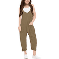 thumbnail image 1 of Youmylove Girls Casual Sleeveless Jumpsuits Fashion Solid Color Spaghetti Strap Summer Loose Romper Long Pants With Pockets Trendy Jumpsuits & Rompers 5-6 Years, 1 of 6