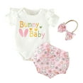 thumbnail image 1 of Youmylove Girls Easter Short Sleeve Letter Printed Romper Bodysuits Shorts Outfits Stylish Streetwear, 1 of 7