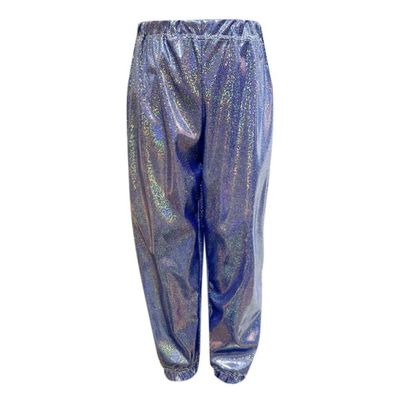 Youmylove Girls Metallic Jogger Pants Kids Girls Boys Sparkly Metallic Harem Dance Pants Loose Fit Pants For Trend High Street Dancewear Casual Baggy Trouser 11-12 Years