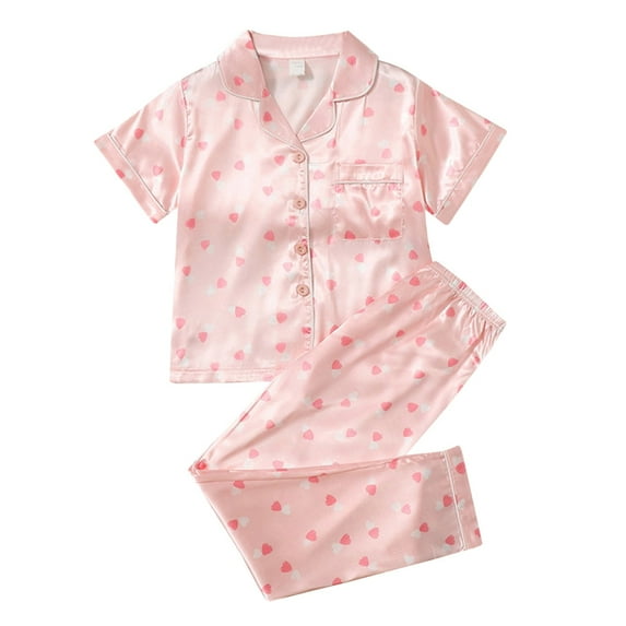 Youmylove Girls Satin Pajamas Set 2PCS Pjs Silk Nightwear Button Down Sleepwear For Teen Kids Homewear