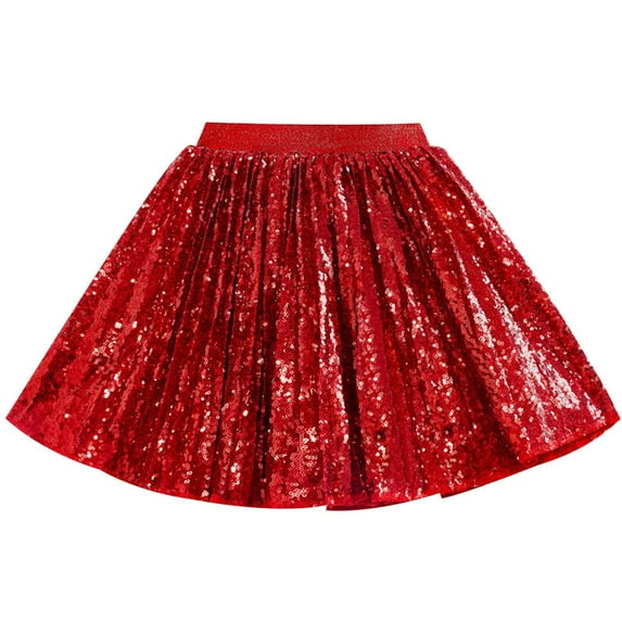 Youmylove Girls Sequin Skirt Sparkle Party Skirts Kids Sparkly Fashion Shiny Pleated Skirts Elastic Waist A-Line Glitter Party Outfits 7-8 Years