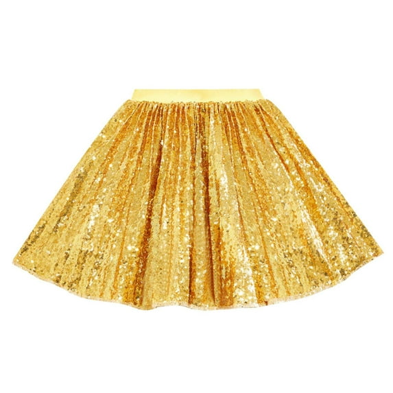 Youmylove Girls Sequin Skirt Sparkle Party Skirts Kids Sparkly Fashion Shiny Pleated Skirts Elastic Waist A-Line Glitter Party Outfits 7-8 Years
