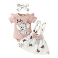 thumbnail image 1 of Youmylove Girls Short Sleeve Ribbed Cartoon Prints Romper Bodysuit Suspenders Skirts Headbands Outfits Toddler Girl Clothes, 1 of 6