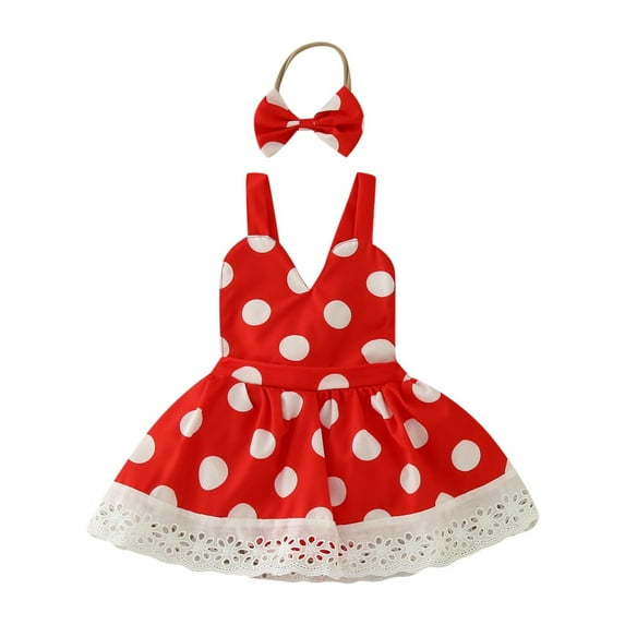 Youmylove Girls Sleeveless Valentine's Day Dot Printed Romper Lace Bodysuits Dress Headbands Outfits Casual Cartoon Clothing