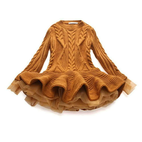 Youmylove Girls With Baby Tulle Kids Sweater Crochet Knitted Winter Dress Toddler Pullover Girls Dress Skirt Spring Clothing