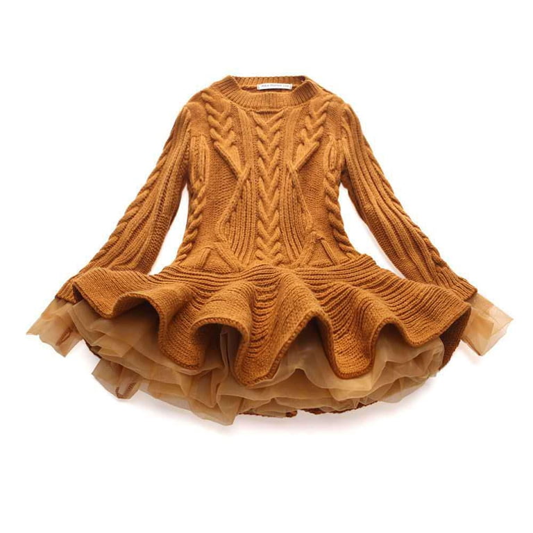 Girls With Baby Tulle Kids Sweater Crochet Knitted Winter Dress Toddler Pullover Girls Dress Skirt Spring Clothing