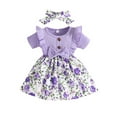 thumbnail image 1 of Youmylove Girl Dress Cute Baby Girls Clothes Summer Outfits Short Sleeve Ruffle Knitted Floral Dress Headband Set 18-24 Months, 1 of 3
