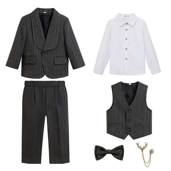 Youmylove Kids Boys Formal Outfit Boys Suits 5 Piece Slim Fit Suit Set Formal Dress Shirt With Bowtie Vest Pants Toddler Boy Tuxedo Suits Kids Summer Clothing For 3-4 Years