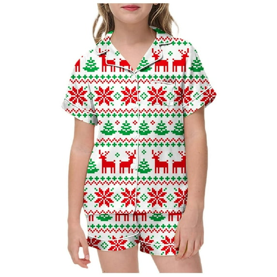 Youmylove Kids Boys And Girls Pajama Sets Trendy Christma Pajamas 2 Piece Summer Short Sleeve With Shorts Sleepwear Button Down Loungewear Little Girls Pajamas Nightgown Outfit