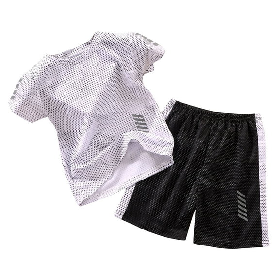 Youmylove Kids Boys' Sports Short Sets Boys Girls Quick Drying Tracksuit 2 Piece Short Sleeve Tshirt Top And Mesh Shorts Set Cute Boys Summer Clothes For 6-7 Years